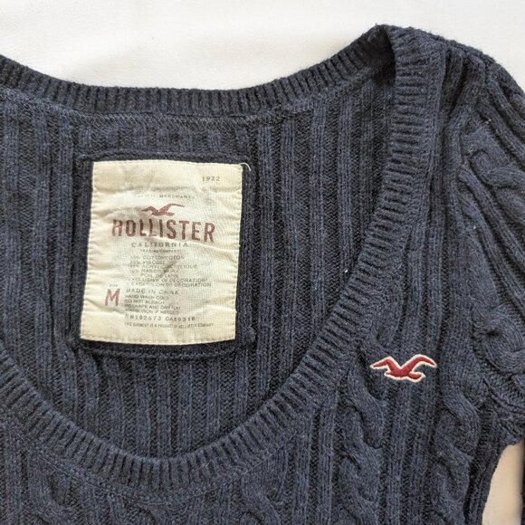 Hollister Cable Knit Sweater Navy Blue Women's Medium Long Sleeve Scoop Neck M - Picture 4 of 6